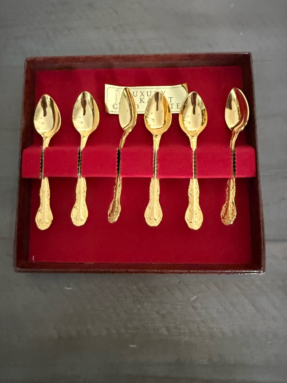 Vintage Prestige 24K Gold Plated Demitasse Spoons Set of 6 w/ Box